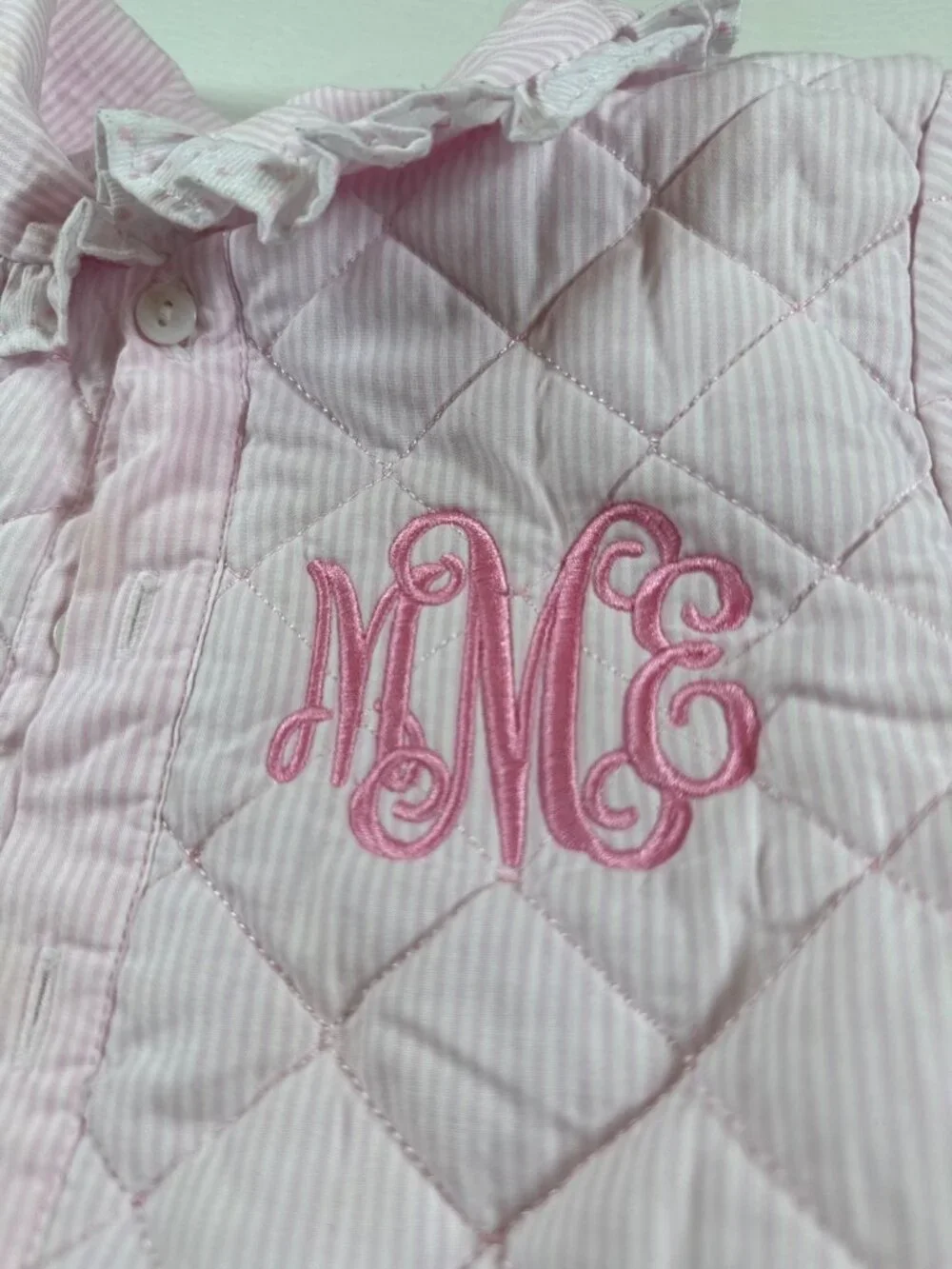 Cecil and Lou Pink Quilted Toddler Jacket Monogram MEM Ruffle Collar (PP756)